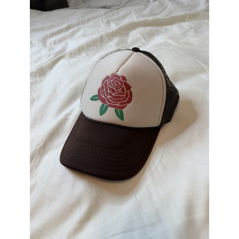 Vintage Otto Rose Embroidered Trucker Hat Brown Pink Snapback Cap 32-467